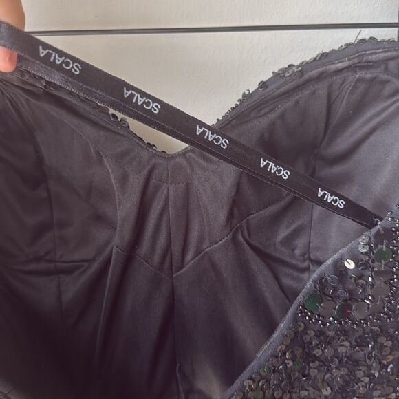 Scala Silk Black Sequin Beaded Dress Strapless Sweetheart Prom Formal Cocktail - Picture 8 of 8